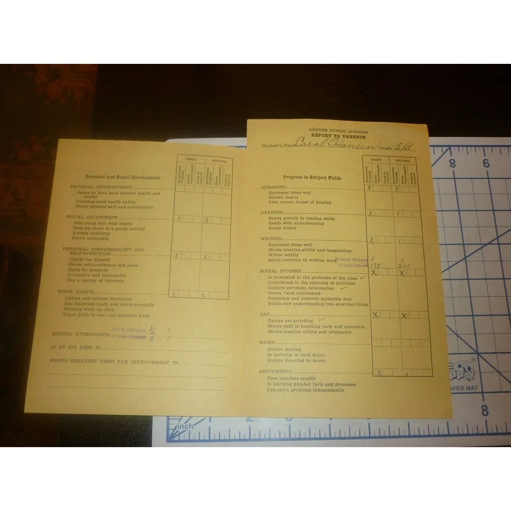 Vintage 1949 Denver Public Schools Report Card Asbury Elementary Carol Hansen